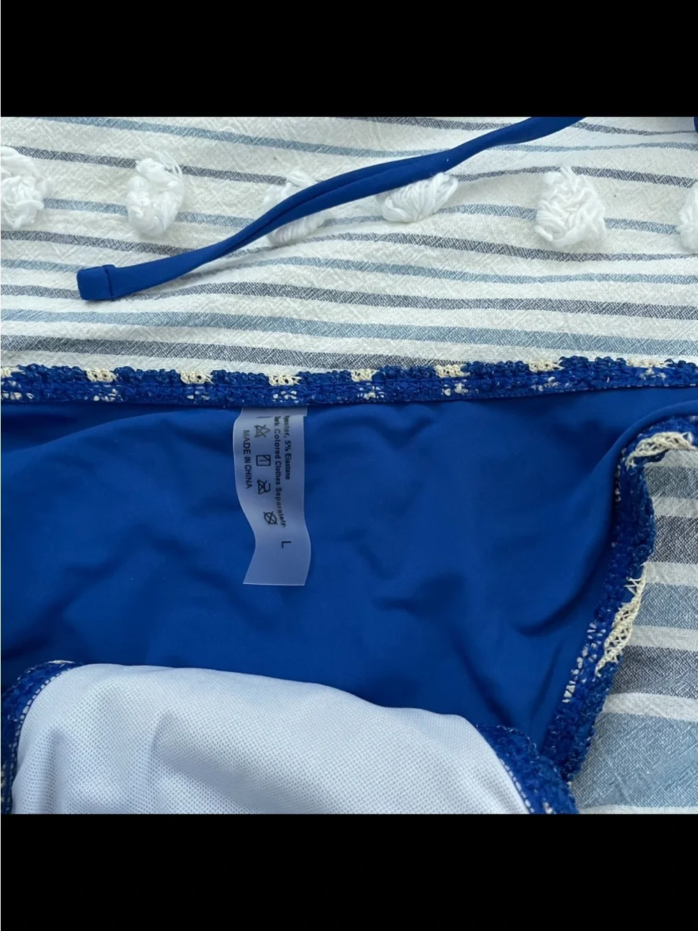 Striped Blue and Cream Crochet Bikini Set